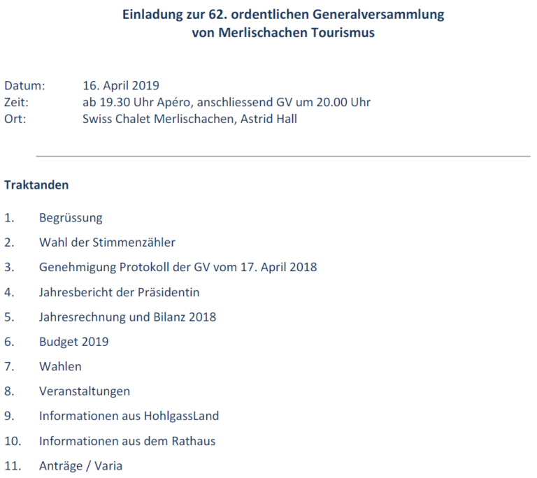 Merlischachen Tourismus GV