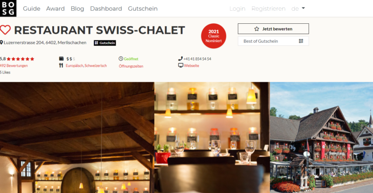 Swiss-Chalet für Best of Swiss Gastro 2021 nominiert