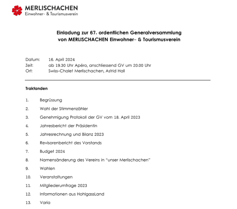 Merlischachen Tourismus: GV Protokoll & Jahresbericht online